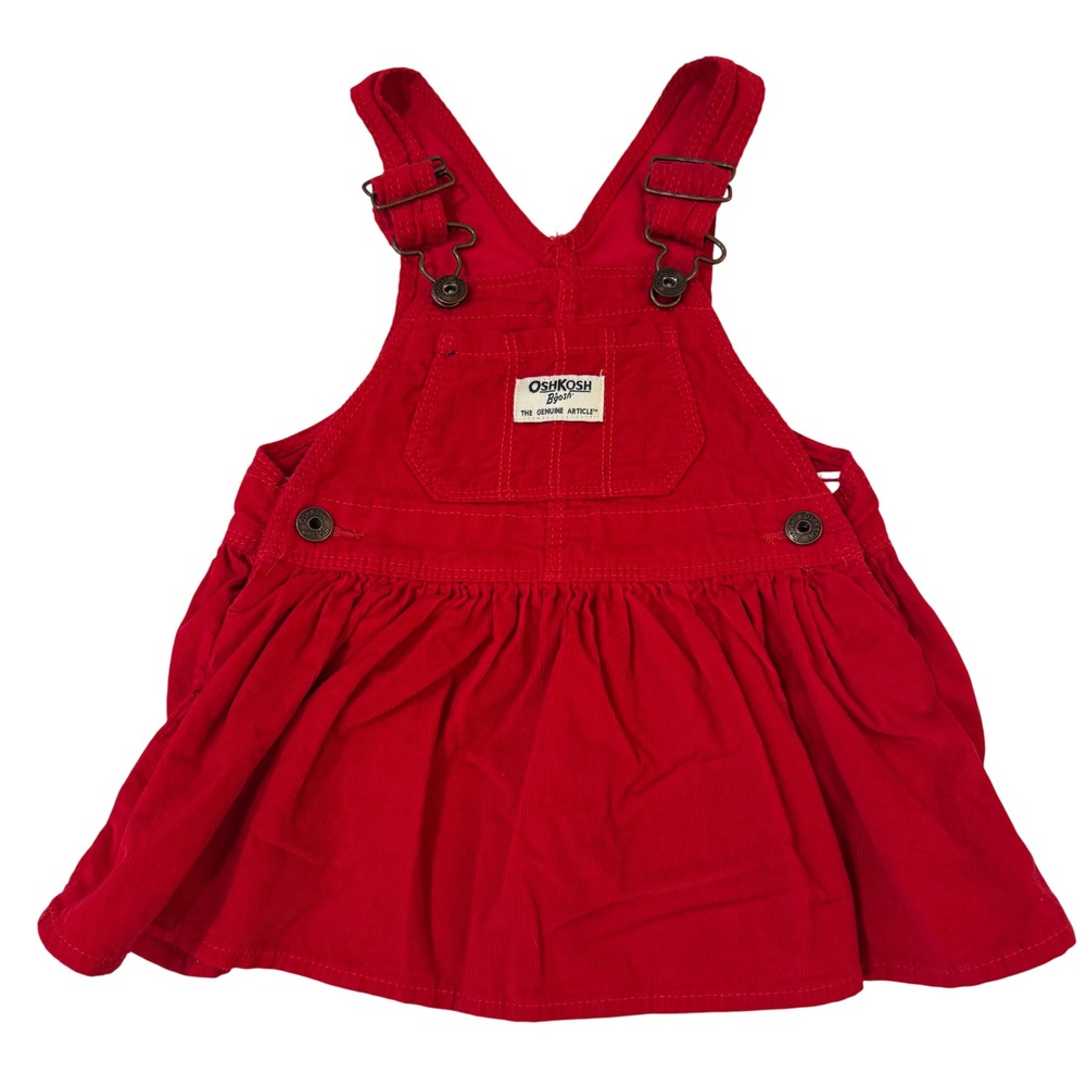OshKosh B'gosh Jumper Dress Kids Baby 12M Red Corduroy Vestbak Overall Play
